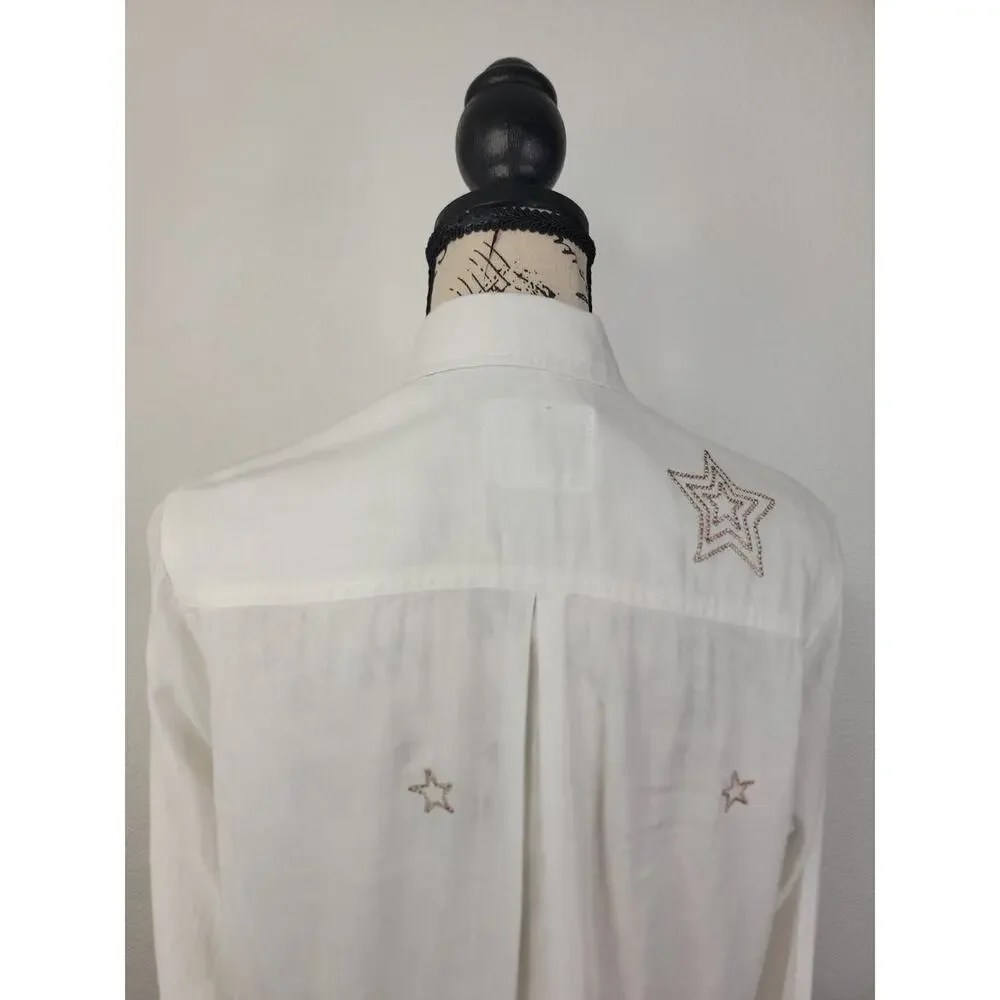 Rails Shirt Womens XS White Charli Metallic Stars Linen coastal summer Celestial